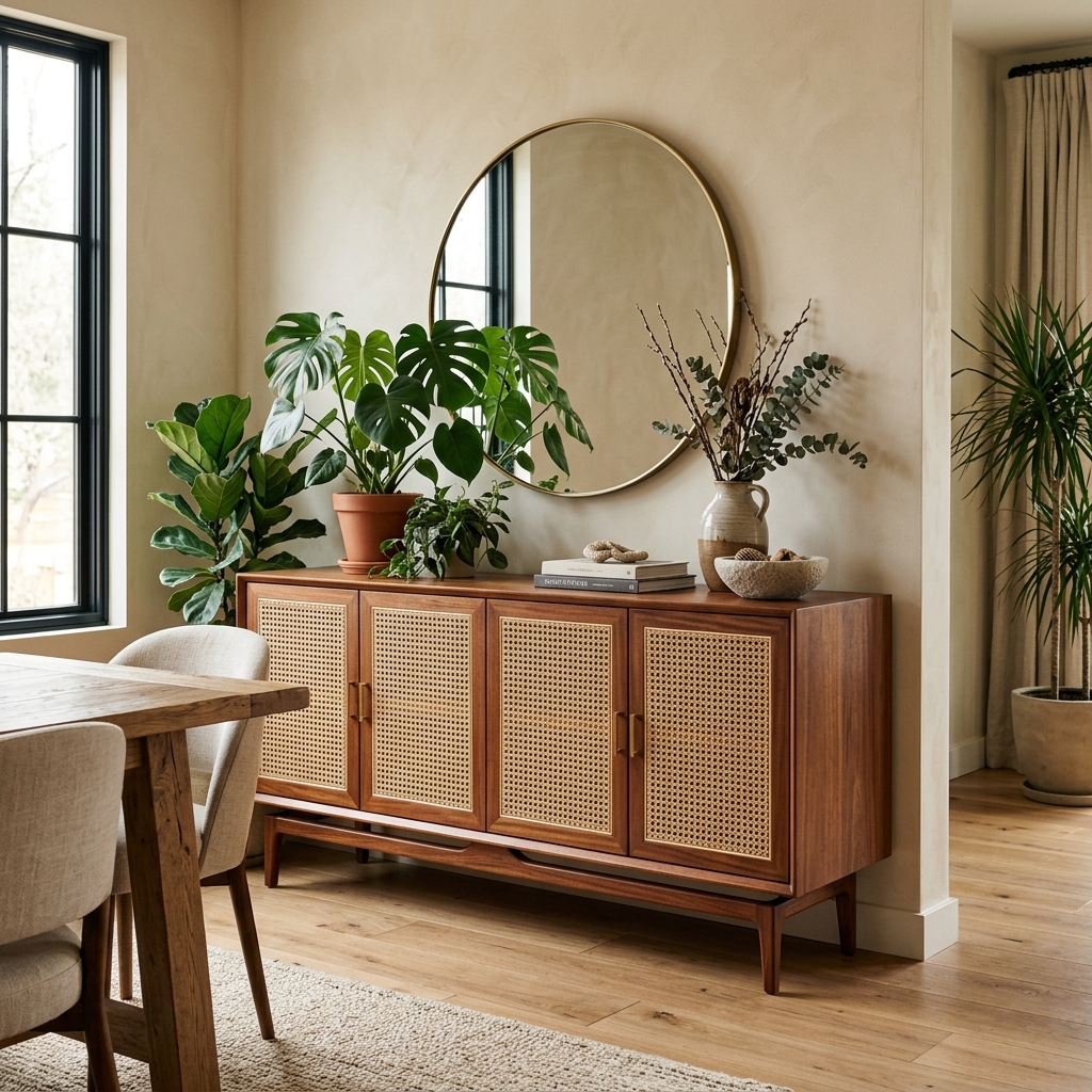 Modern Cane Buffet Cabinet