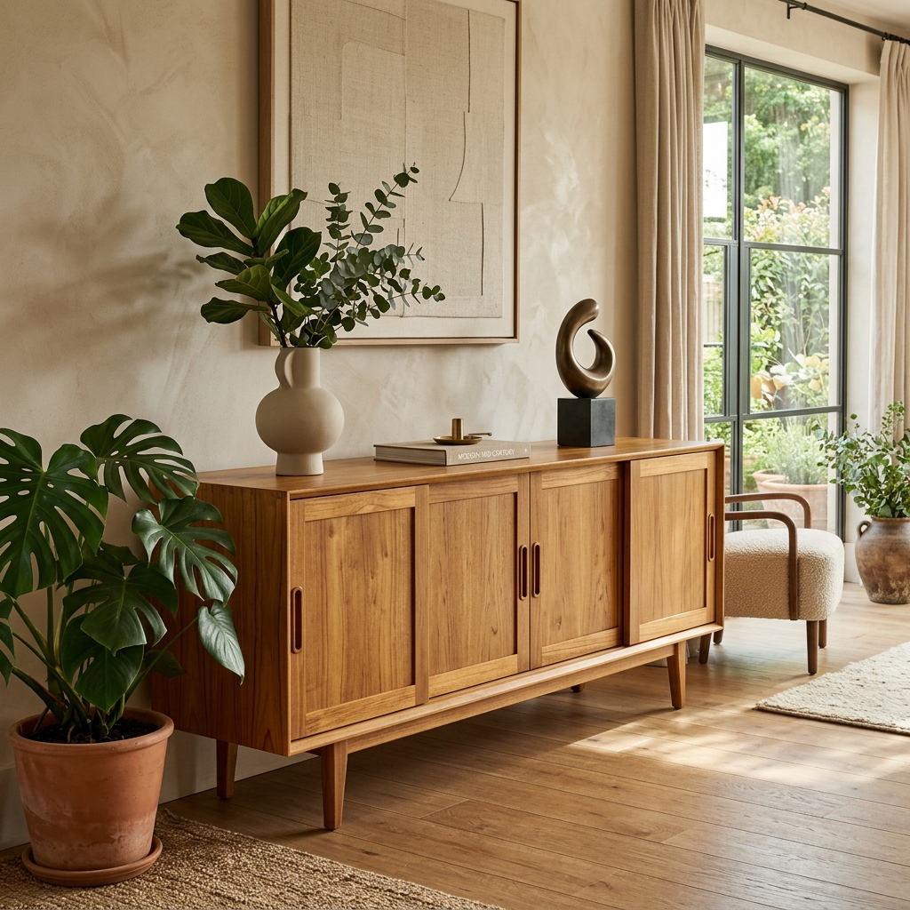 Sleek Modern Teak Sideboard