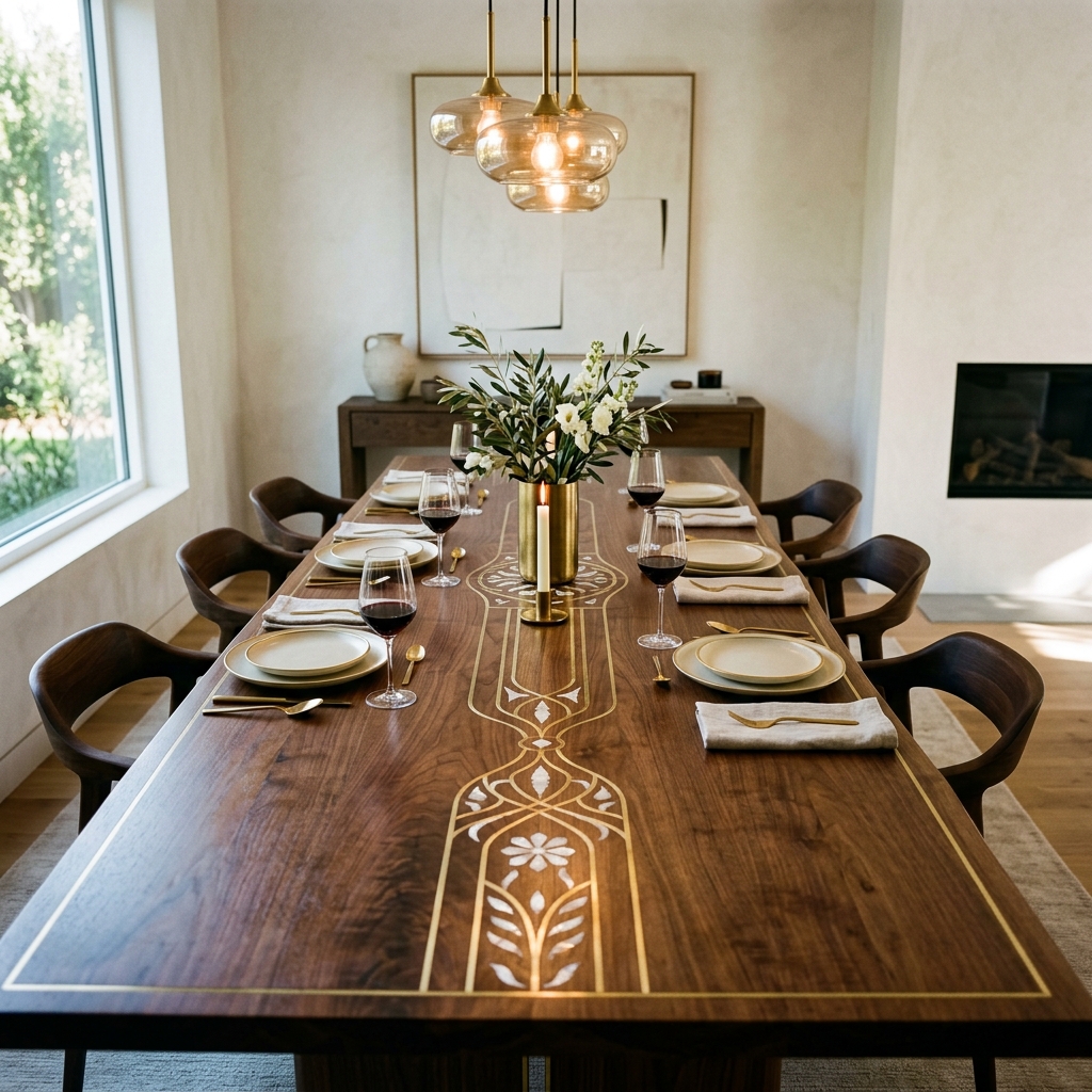 Walnut Dining Table with Inlays